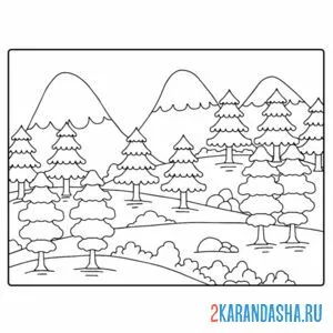 Раскраска елки и горы онлайн