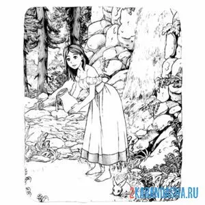 Раскраска девочка в лесу онлайн