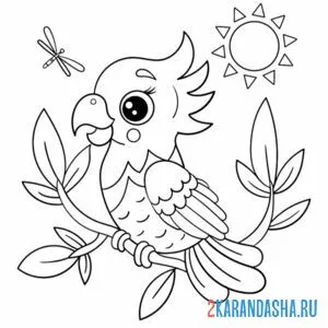 Распечатать раскраску попугай для малышей на А4