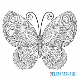 Раскраска антистресс бабочка ажурная онлайн