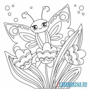 Раскраска бабочка в цветках онлайн