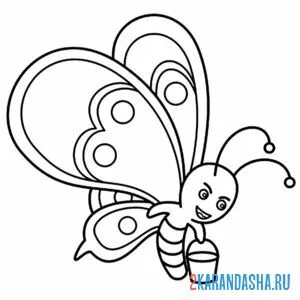 Раскраска бабочка с ведерком онлайн