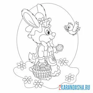 Распечатать раскраску кролик с яйцами на А4