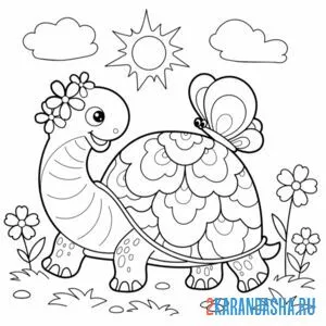 Раскраска черепаха и бабочка онлайн