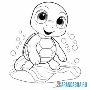 Раскраска черепаха мило улыбается онлайн
