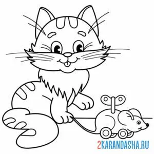 Раскраска кот и заводная мышка онлайн