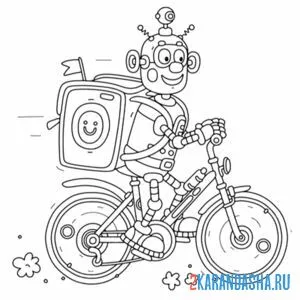 Распечатать раскраску робот-доставщик на велосипеде на А4