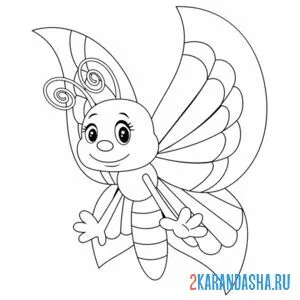 Раскраска бабочка мультяшка онлайн