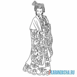 Раскраска японский национальный костюм онлайн