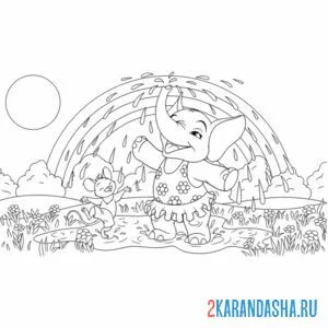 Раскраска слон и мышка онлайн