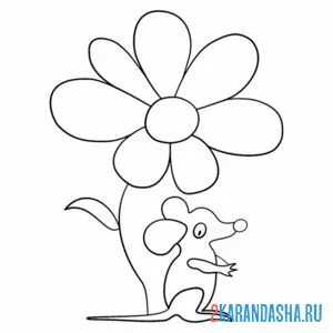 Раскраска мышь под цветком онлайн