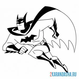 Распечатать раскраску бэтмен летит рисунок на А4