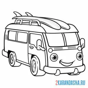 Онлайн раскраска фургон с глазками для путешествий