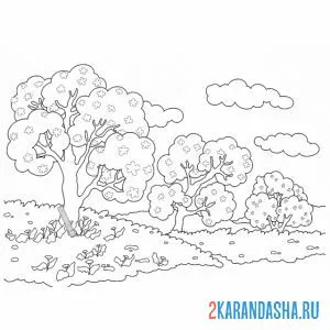 Раскраска лес летом онлайн