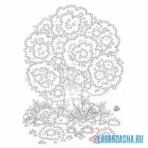 Раскраска летнее дерево в листве онлайн