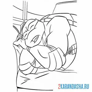 Распечатать раскраску микеланджело черепашка-ниндзя спит на А4