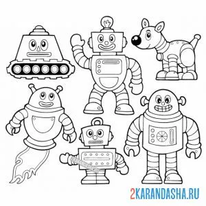 Раскраска много разных роботов онлайн