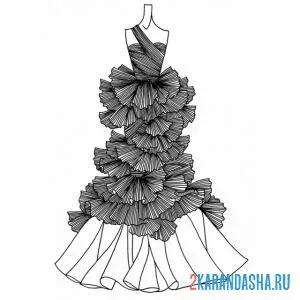 Раскраска модное вечернее платье онлайн