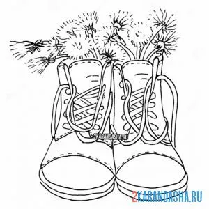 Онлайн раскраска одуванчики в ботинках