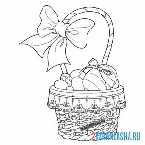 Раскраска пасхальные яйца в корзинке онлайн