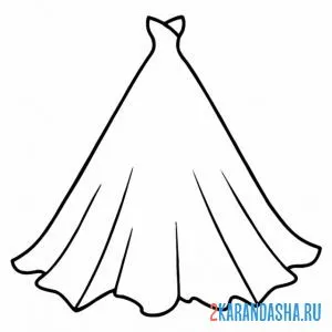Распечатать раскраску свадебное платье длинное на А4