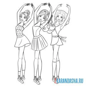 Раскраска три барби балерины онлайн