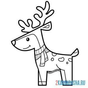 Распечатать раскраску забавный рождественский новогодний олень на А4