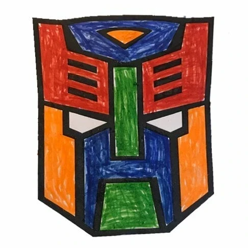 Цветной пример раскраски маска эмблема автоботов