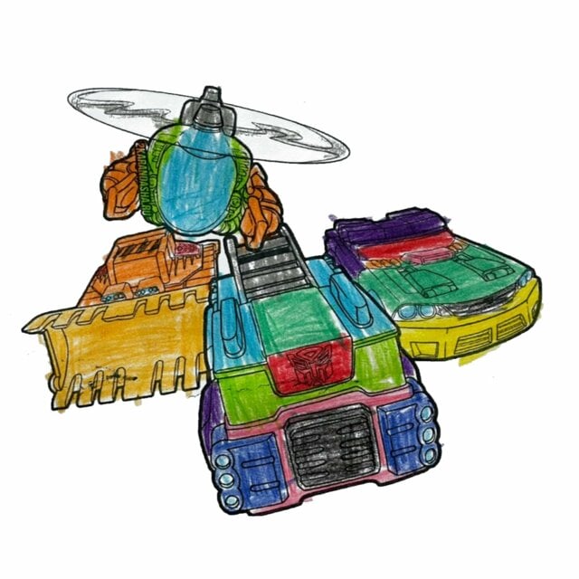 Цветной пример раскраски автоботы-трансформеры транспорт