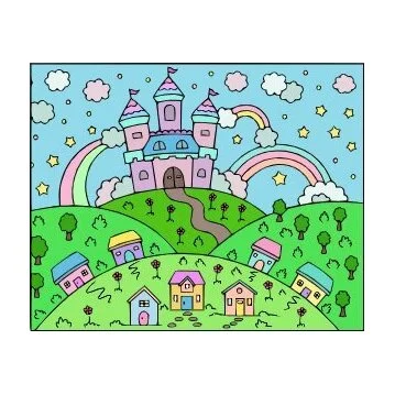 Цветной пример раскраски город с замком