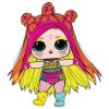 Цветной пример раскраски кукла лол с длинными цветными волосами электро