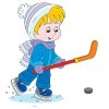 Цветной пример раскраски мальчик играет в хоккей