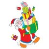 Цветной пример раскраски новогодний дед мороз с подарками