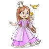 Цветной пример раскраски принцесса с короной и в красивом платье