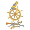 Цветной пример раскраски попугай пирата на руле