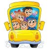 Цветной пример раскраски автобус с детьми