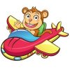 Цветной пример раскраски самолет с обезьянкой