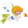 Цветной пример раскраски мальчик плавает под водой