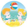 Цветной пример раскраски море, пляж, дети, летняя забава