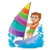 Цветной пример раскраски мальчик в океане, летняя забава