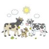 Цветной пример раскраски папа бык, мама корова и теленок