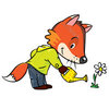 Цветной пример раскраски лис поливает цветок