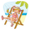 Цветной пример раскраски девочка на пляже в купальнике