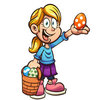 Цветной пример раскраски девочка с пасхальными яйцами