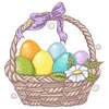 Цветной пример раскраски пасхальная корзинка с цветами и яйцами