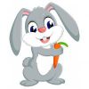 Цветной пример раскраски заяц держит морковку