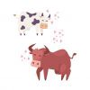 Цветной пример раскраски влюбленная парочка быка и коровки
