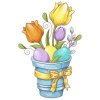 Цветной пример раскраски красивая пасхальная композиция с цветами и яйцами