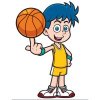 Цветной пример раскраски мальчик баскетболист с баскетбольным мячом