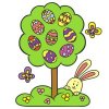 Цветной пример раскраски праздничное дерево с яичками